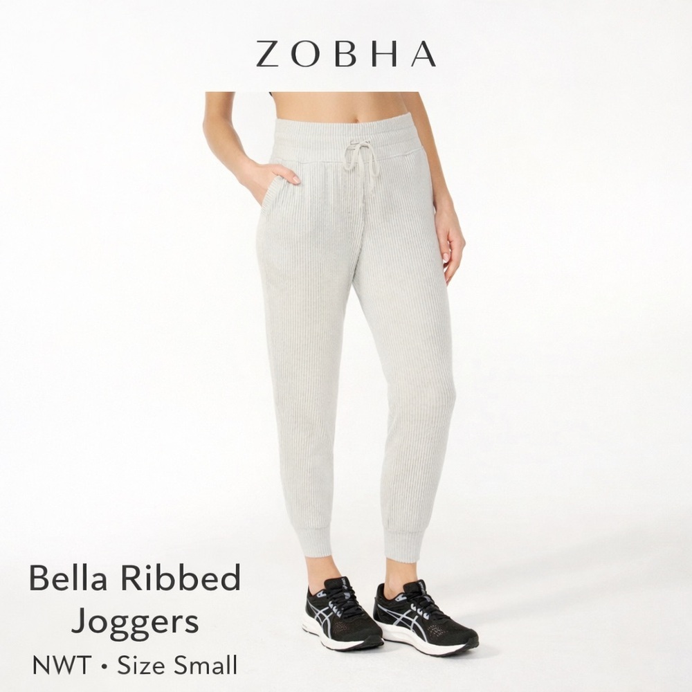 NWT Zobha Bella Jogger Heather Grey Ribbed Soft Lounge Pants Size Small